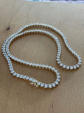 Gold-Tone Clear MOISSANITE Tennis NECKLACE-Jewelry Gold over .925 Silver NEW